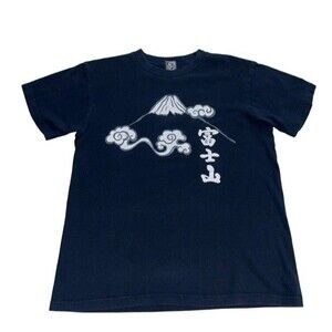 Noren Japanese Tee T-Shirt Women’s Medium Mt Fuji  Navy Blue Kanji Japanorama